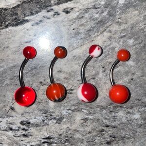 4 Belly Button Ring Set Red